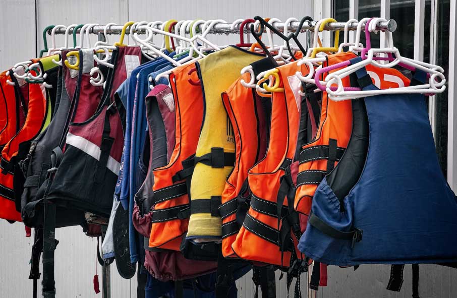 Life Jackets on a Hanging Rail